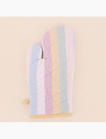 Set gant + manique rayé coloris pastel