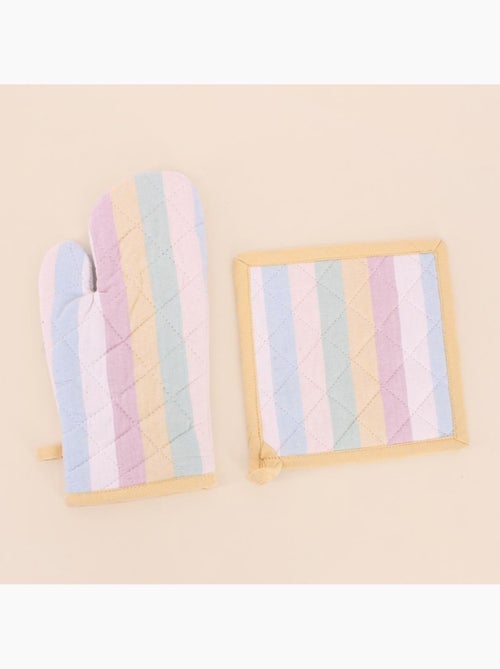 Set gant + manique rayé coloris pastel - Kiabi