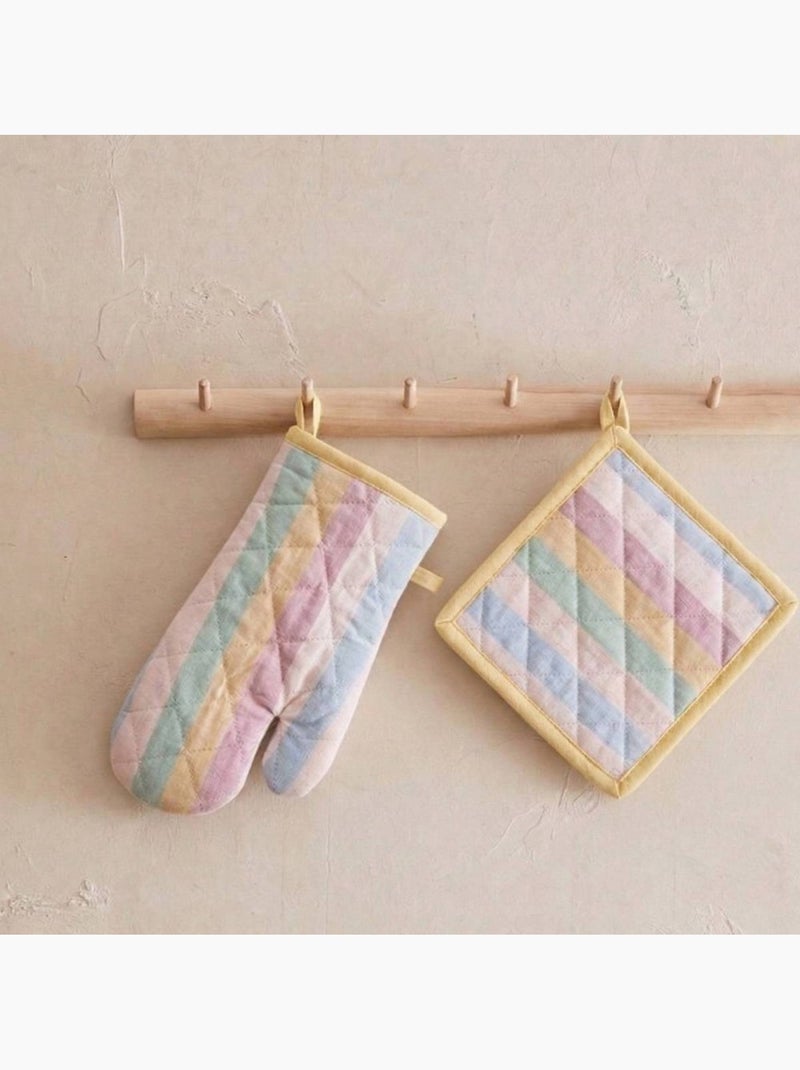 Set gant + manique rayé coloris pastel Jaune - Kiabi