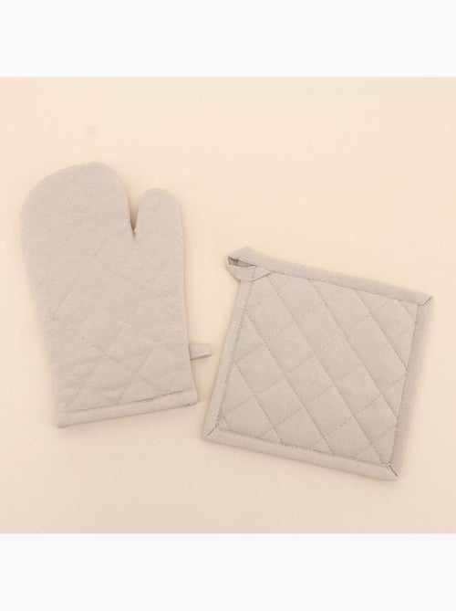 Set gant + manique unis 100% coton - Kiabi