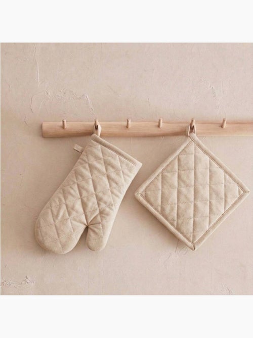 Set gant + manique unis 100% coton - Kiabi