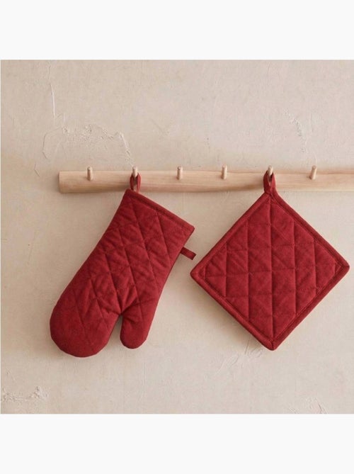 Set gant + manique unis 100% coton - Kiabi