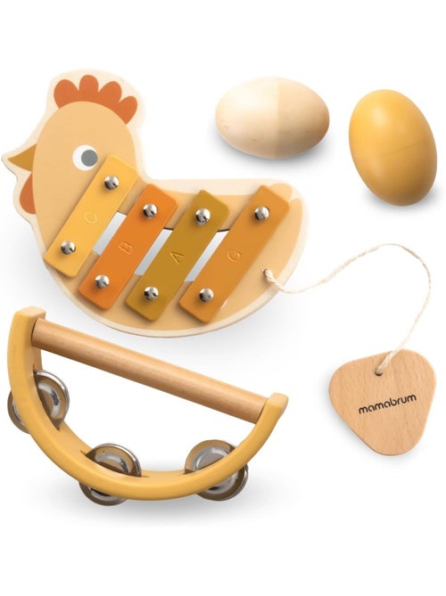 Set instruments musique bois enfant xylophone tambourin hochets poussin mamabrum - Kiabi