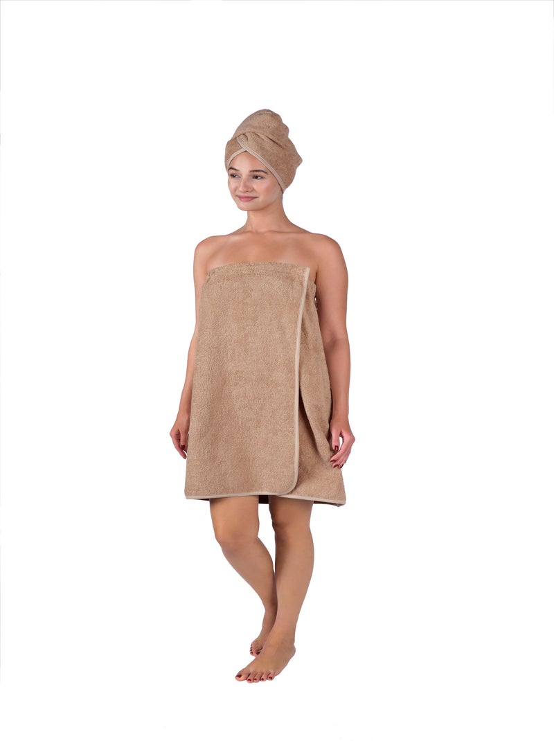 Set Paréo et serviette à cheveux Beige - Kiabi
