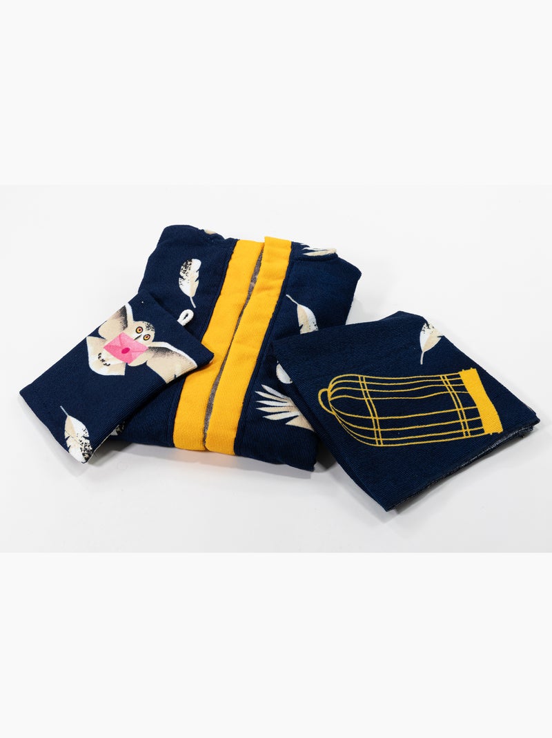 Set Peignoir Capuche + Serviette 50x100cm + Gant Harry Potter Hedwige – 100% Polyester Noir Bleu - Kiabi