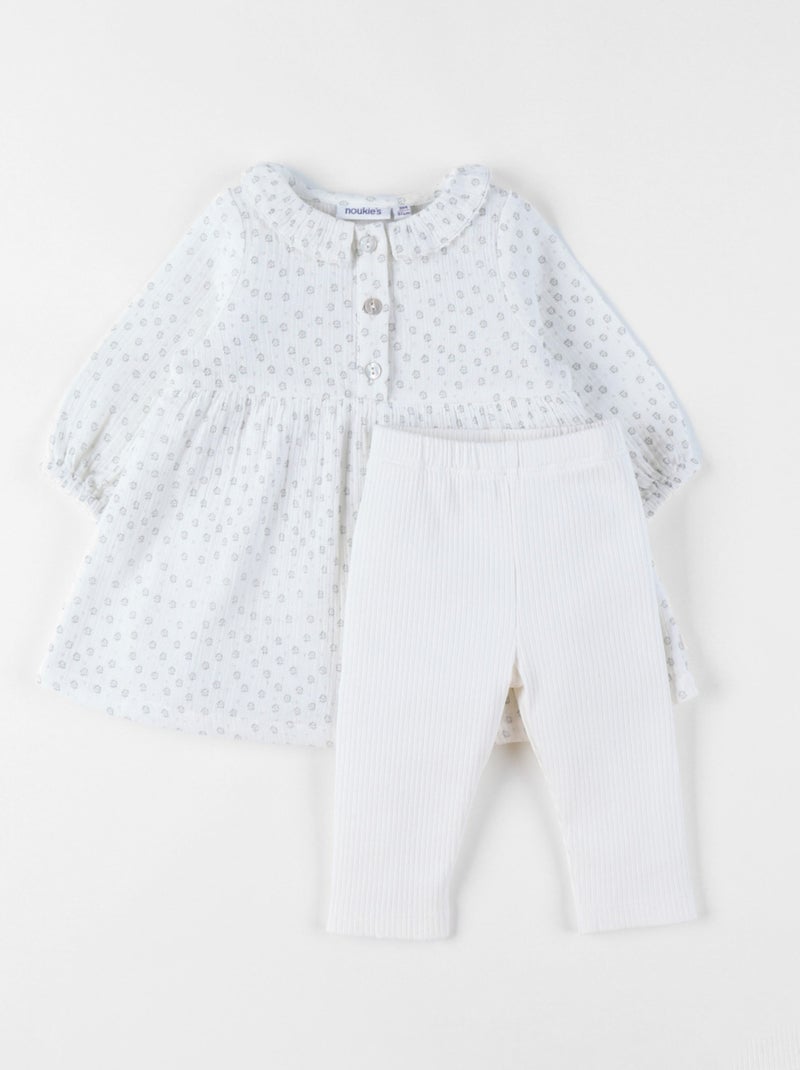 Set Robe et Legging, Mousseline de Coton Noukie's Blanc - Kiabi