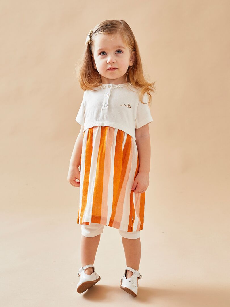 Set robe rayée + legging, écru/moutarde/rose - Noukie's Orange - Kiabi
