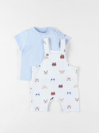 Set salopette imprimé animalier + t-shirt, clair/écru Noukie's