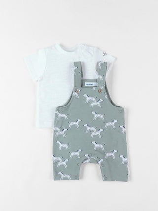 Set salopette zèbres + t-shirt, écru/eucalyptus Noukie's