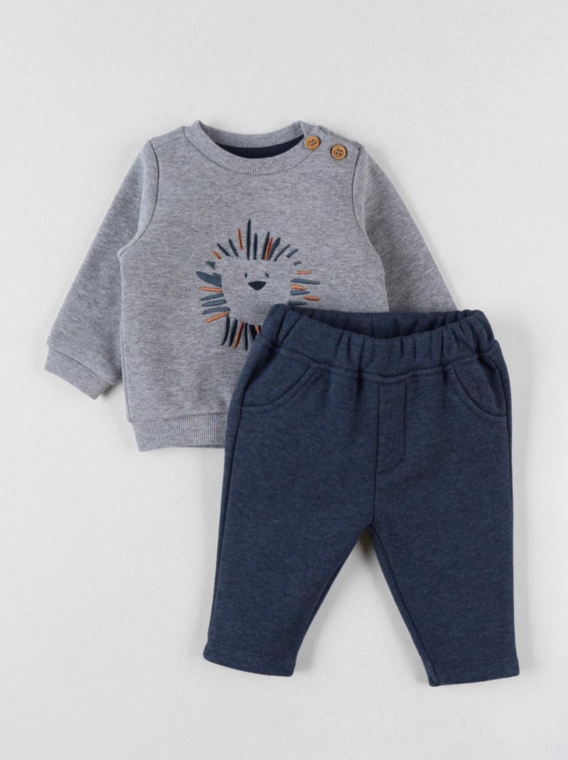 Set sweat brodé lion + jogging, chiné/bleu chiné Noukie's Bleu - Kiabi