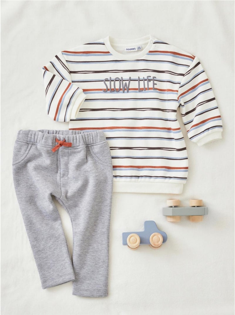 Set sweat rayé + jogging, écru/gris Noukie's Vert - Kiabi