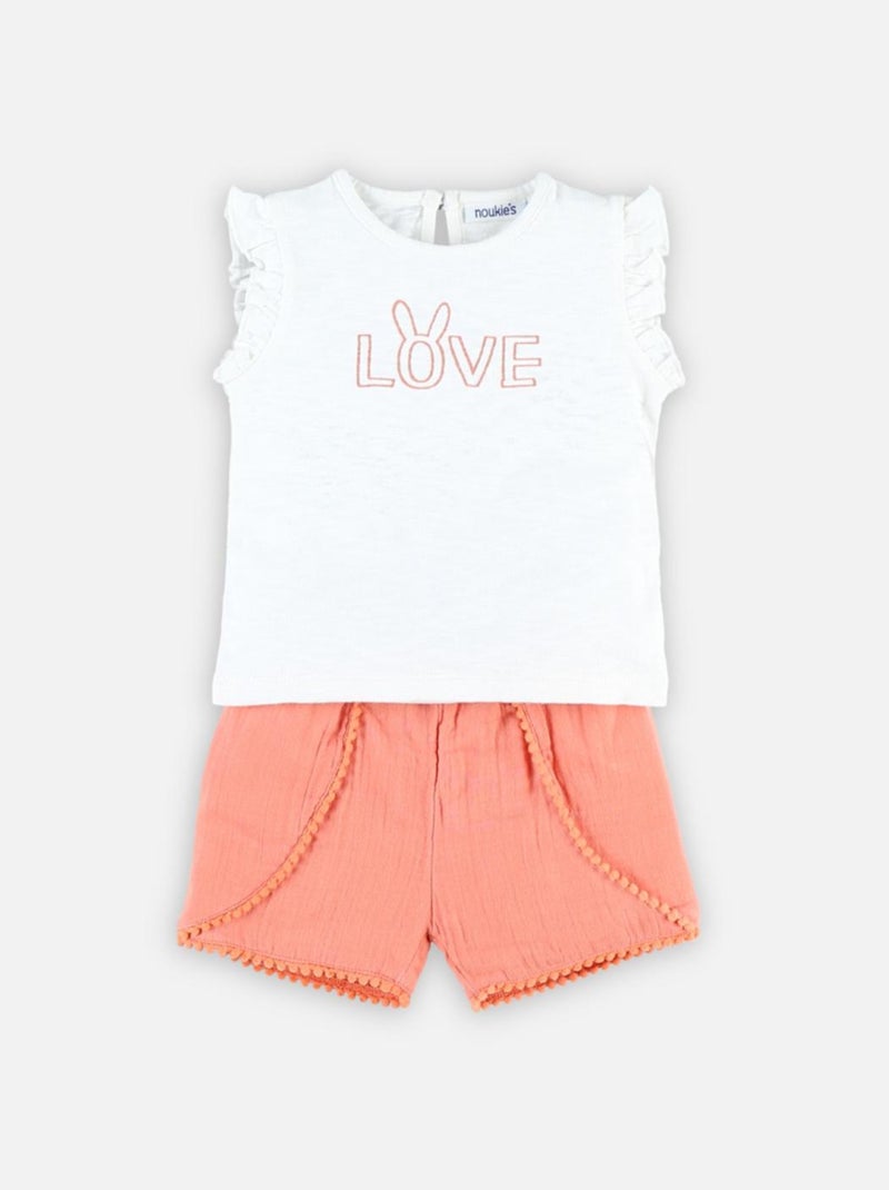 Set t-shirt et short pêche en coton BIO - Noukie's Rose - Kiabi