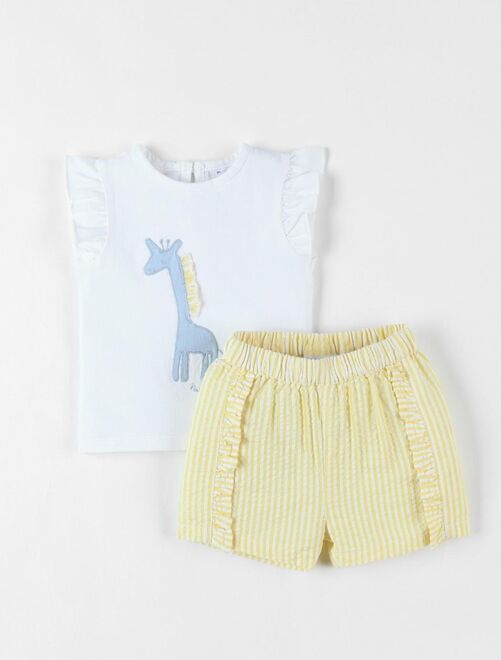 Set t-shirt girafe + short, jaune/écru - Noukie's - Kiabi
