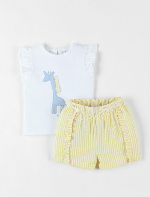 Set t-shirt girafe + short, jaune/écru Noukie's - Kiabi