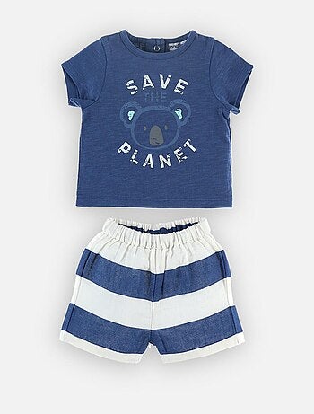Tenue Bébé Garçon 3 Pièces (Robe, Chemise, Short) - Taille 3-6 Mois - Coton - Occasion Très Bon État