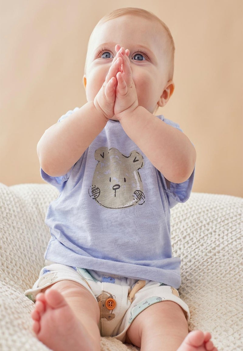 Set t-shirt + short en coton BIO, ciel - Noukie's Bleu - Kiabi