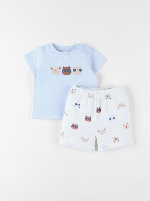 Set t-shirt + short imprimé animalier, écru/bleu clair Noukie's - Kiabi