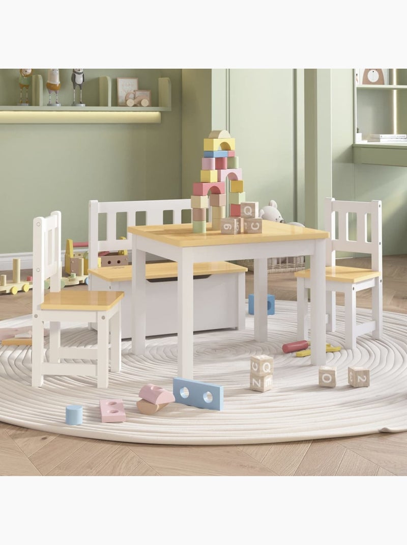Set table, chaises et banc de rangement enfant 4 pièces en mdf - vidaxl Blanc Beige - Kiabi