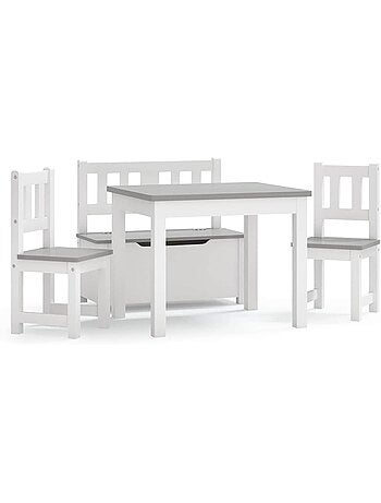 Set table, chaises et banc de rangement enfant 4 pièces en mdf - vidaxl