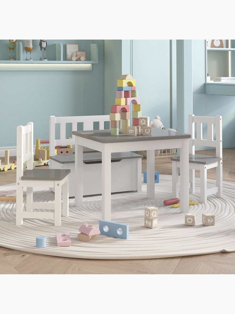 Set table, chaises et banc de rangement enfant 4 pièces en mdf - vidaxl Blanc Gris - Kiabi