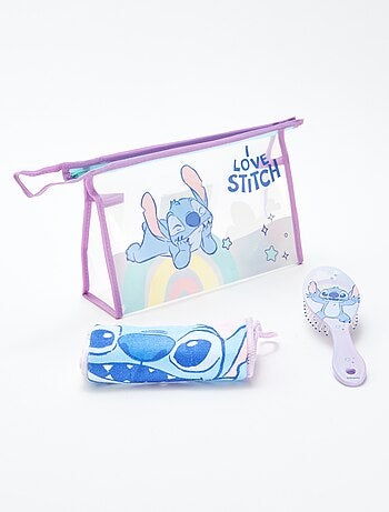 Set trousse de toilette + brosse à cheveux + serviette 'Stitch' 'Disney' - 3 pièces