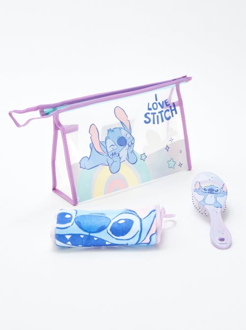 Set trousse de toilette + brosse à cheveux + serviette 'Stitch' 'Disney' - 3 pièces - Kiabi