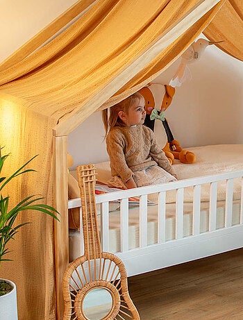 SEVIRA KIDS | Ciel de lit cabane toile en double gaze pois dorés 420 x 130 cm