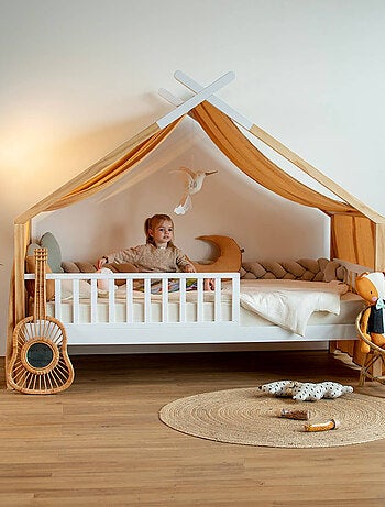 SEVIRA KIDS | Ciel de lit cabane toile en double gaze pois dorés 420 x 130 cm