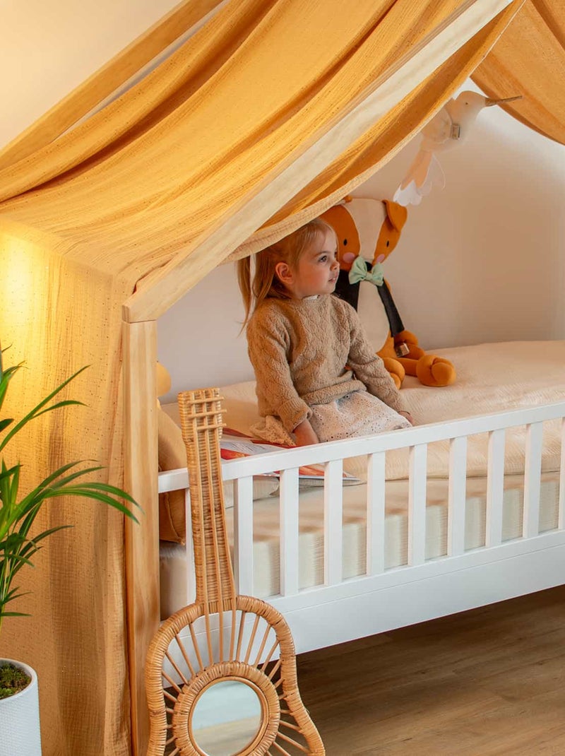 SEVIRA KIDS | Ciel de lit cabane toile en double gaze pois dorés 420 x 130 cm Taupe/Doré - Kiabi