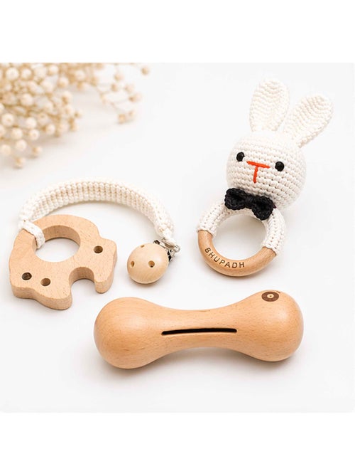 SEVIRA KIDS | Coffret de 3 hochets en coton et bois naturel - Kiabi