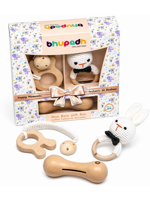 SEVIRA KIDS | Coffret de 3 hochets en coton et bois naturel - Kiabi