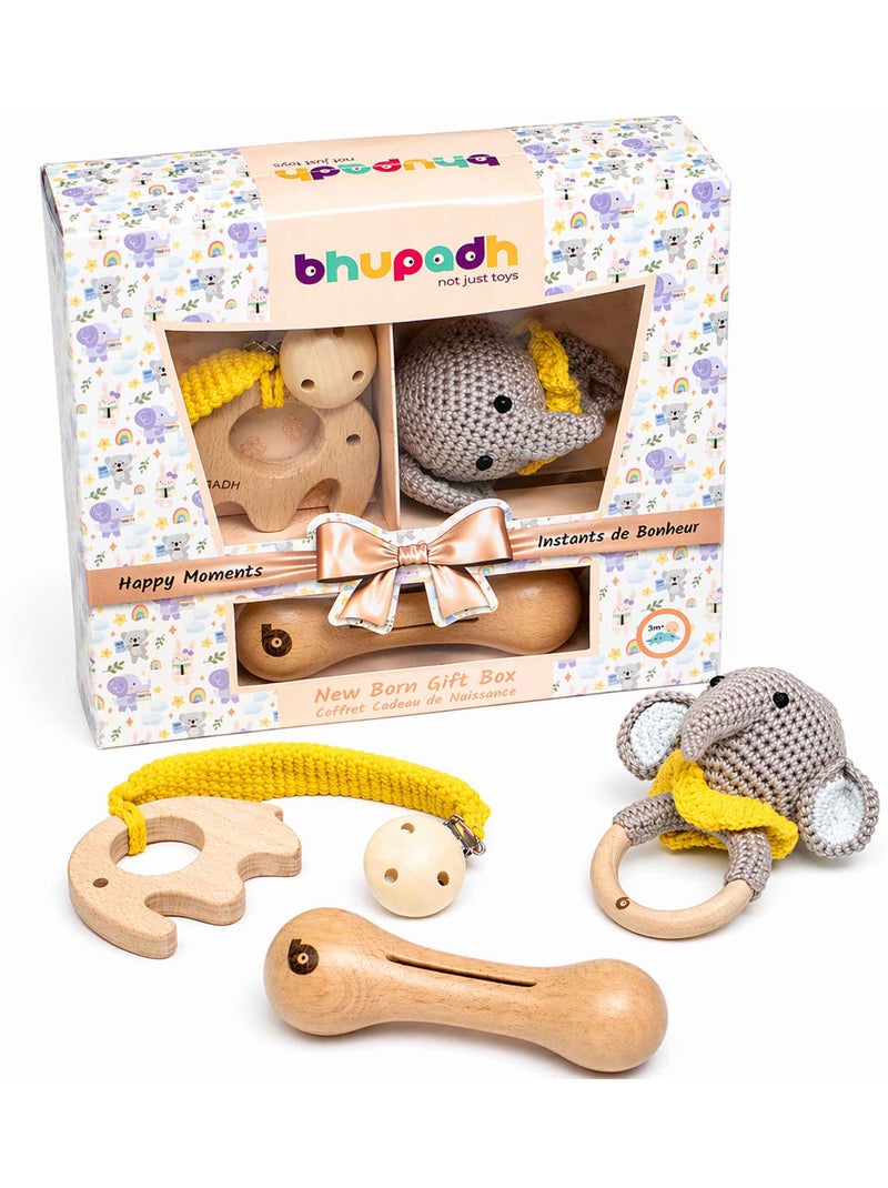 SEVIRA KIDS | Coffret de 3 hochets en coton et bois naturel Gris taupe - Kiabi