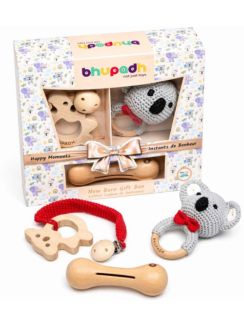 SEVIRA KIDS | Coffret de 3 hochets en coton et bois naturel - Kiabi