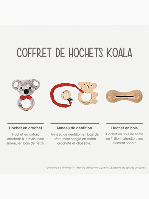 SEVIRA KIDS | Coffret de 3 hochets en coton et bois naturel - Kiabi