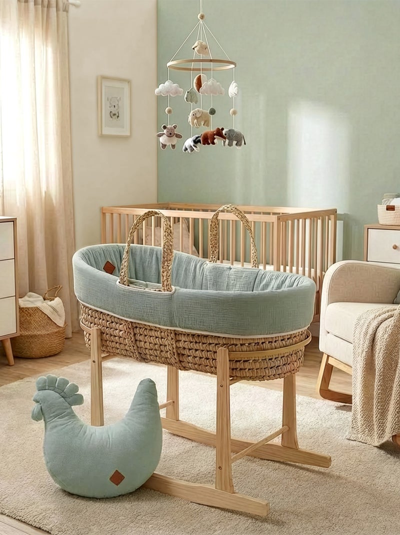 SEVIRA KIDS | Couffin bébé avec Matelas Habillage et Drap Housse Jeanne Vert d'eau - Kiabi