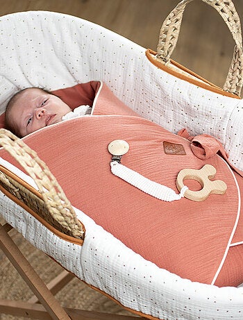 SEVIRA KIDS | Couffin bébé avec Matelas Habillage et Drap Housse Pois Dorés