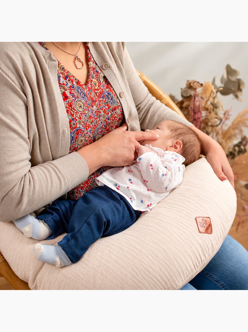 Sevira kids | coussin de grossesse et allaitement déhoussable en gaze de coton Beige - Kiabi