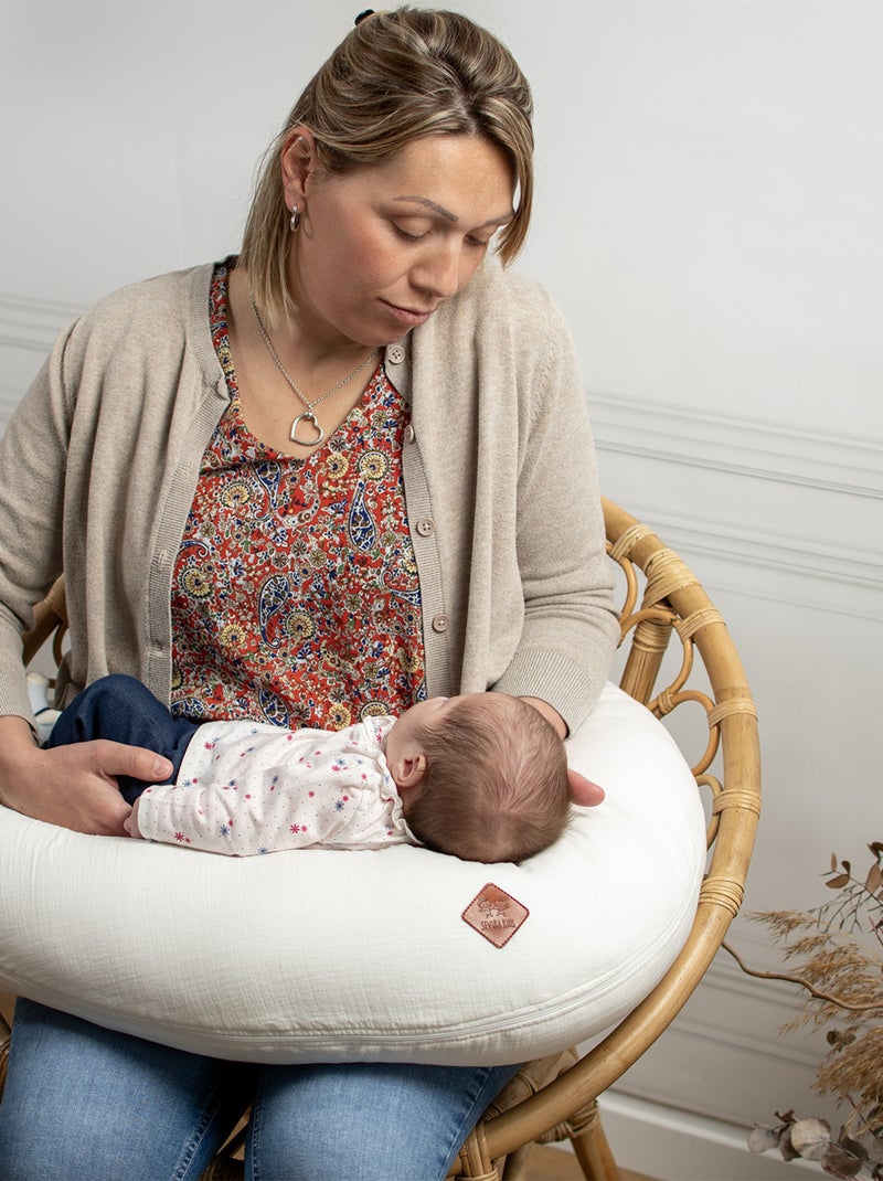 SEVIRA KIDS | Coussin de maternité et d'allaitement + housse en gaze de coton Ecru - Kiabi