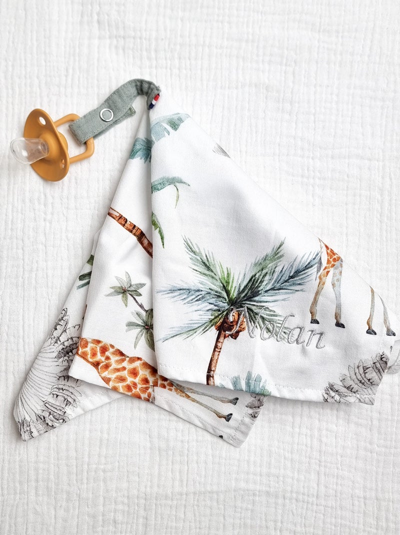 SEVIRA KIDS | Doudou lange attache tétine en coton Safari Vert d'eau - Kiabi