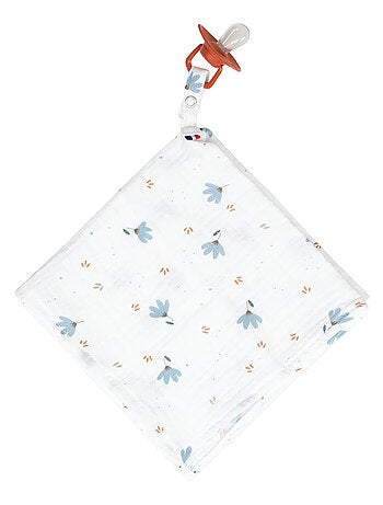 SEVIRA KIDS | Doudou lange attache tétine en gaze de coton Bleuet