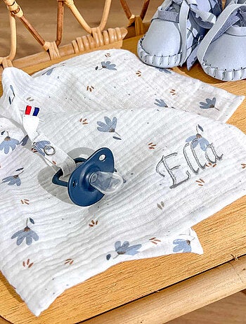 SEVIRA KIDS | Doudou lange attache tétine en gaze de coton Bleuet