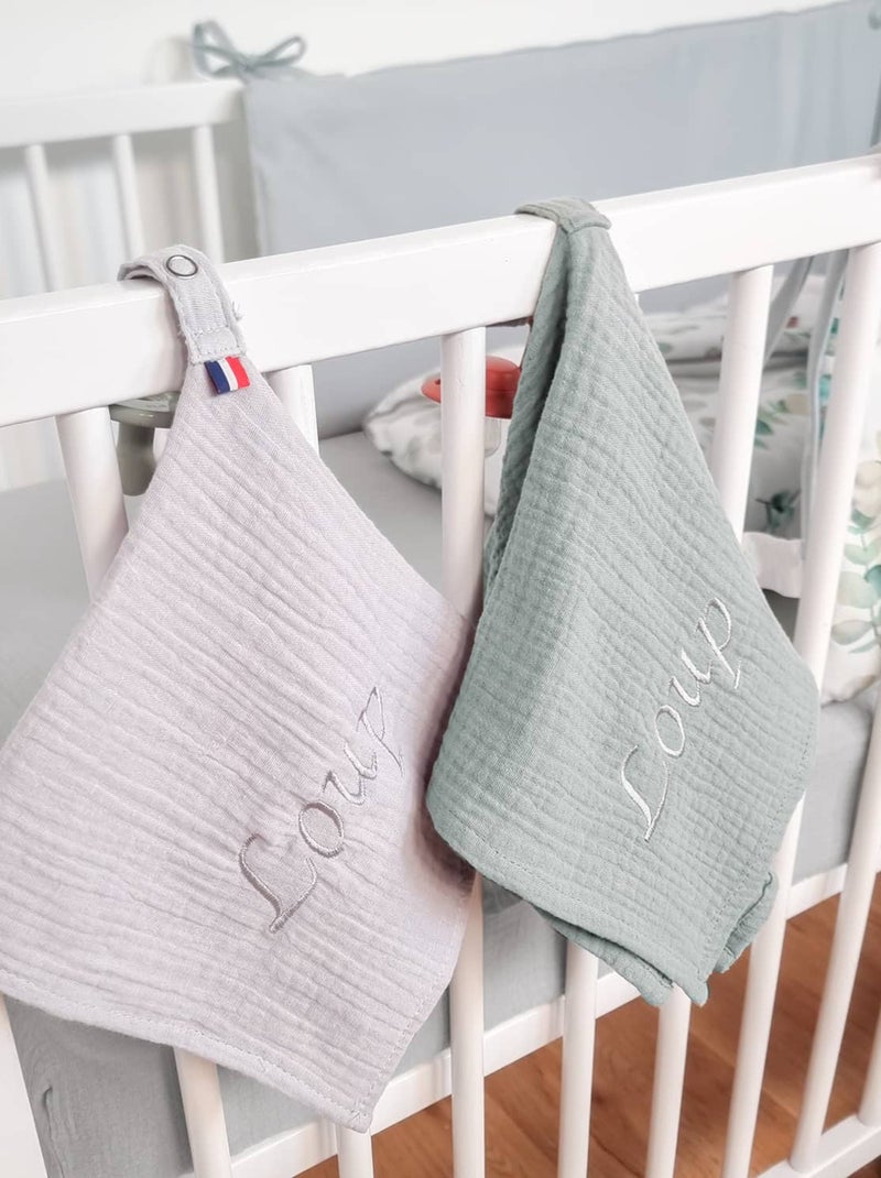 SEVIRA KIDS | Doudou lange attache tétine en gaze de coton Jeanne Vert d'eau - Kiabi