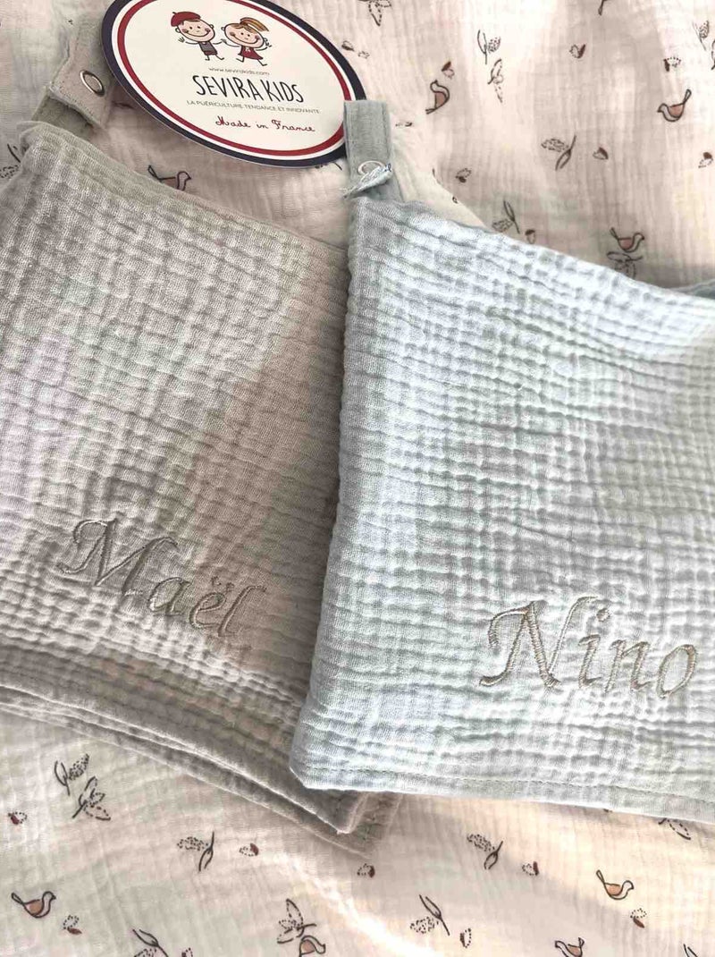 SEVIRA KIDS | Doudou lange attache tétine en gaze de coton Jeanne Vert d'eau - Kiabi