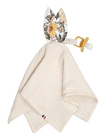 SEVIRA KIDS | Doudou lapin attache tétine en gaze de coton Néo Vintage