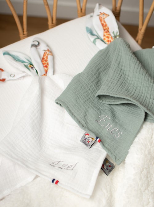 SEVIRA KIDS | Doudou lapin attache tétine en gaze de coton Safari - Kiabi