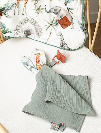 SEVIRA KIDS | Doudou lapin attache tétine en gaze de coton Safari