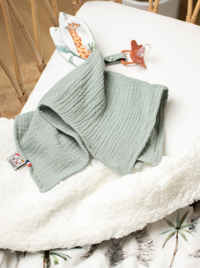 SEVIRA KIDS | Doudou lapin attache tétine en gaze de coton Safari Vert d'eau - Kiabi
