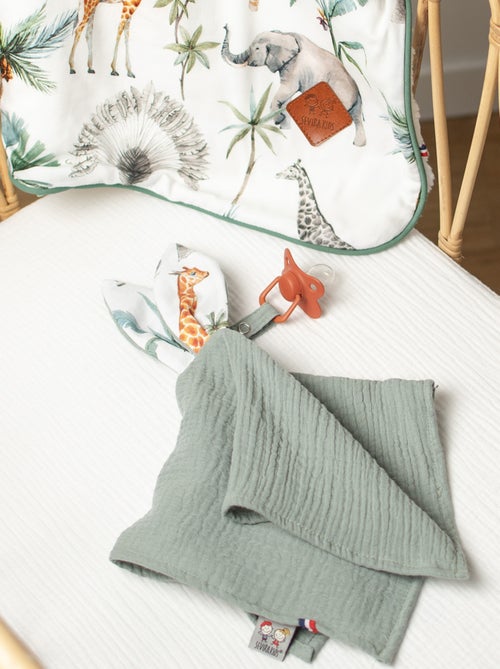SEVIRA KIDS | Doudou lapin attache tétine en gaze de coton Safari - Kiabi