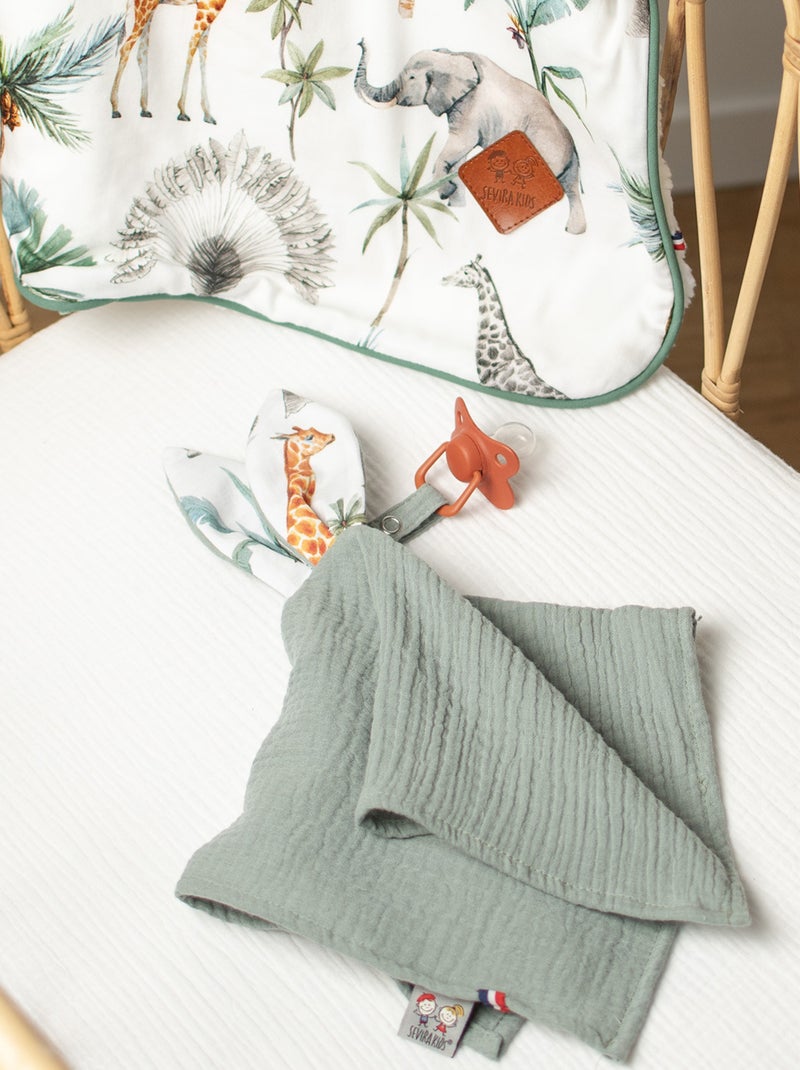 SEVIRA KIDS | Doudou lapin attache tétine en gaze de coton Safari Vert d'eau - Kiabi