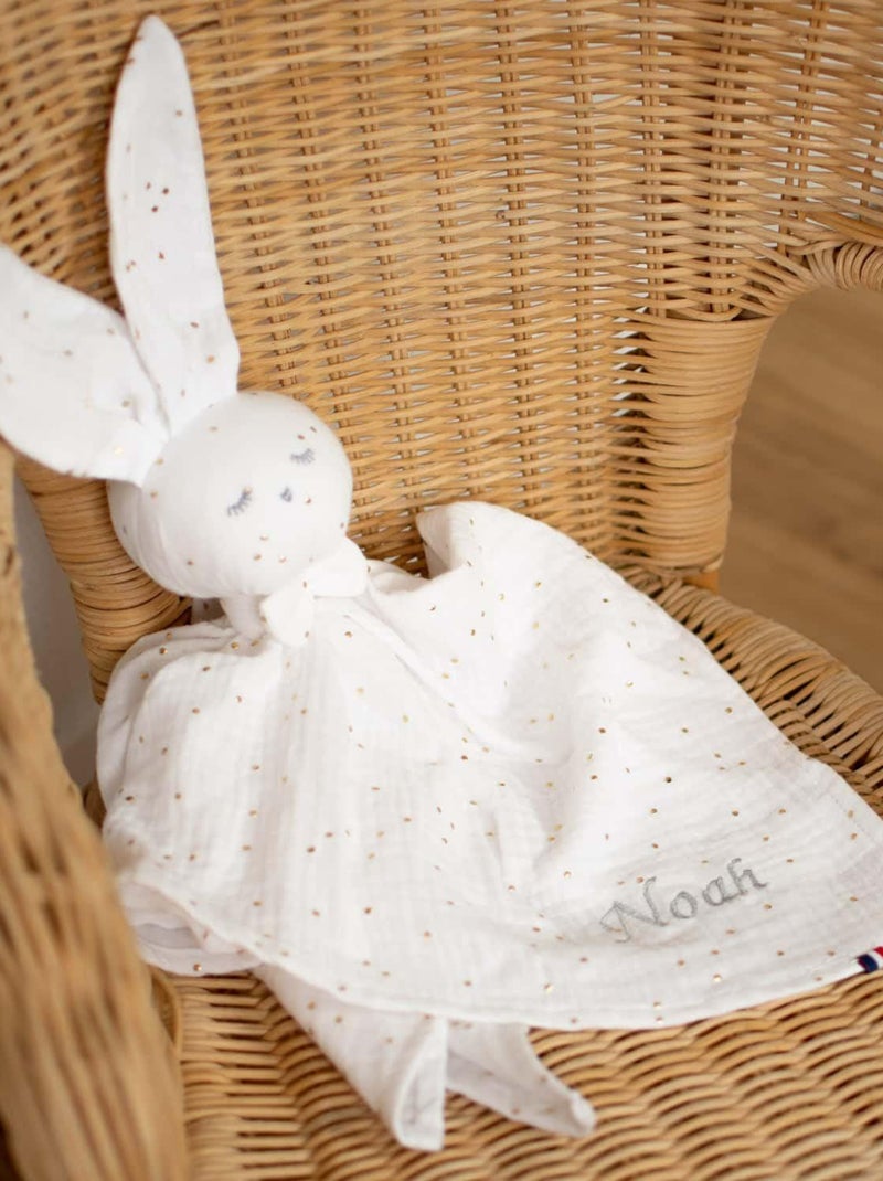 SEVIRA KIDS | Doudou Lapin  en gaze de coton Jeanne Blanc Doré - Kiabi